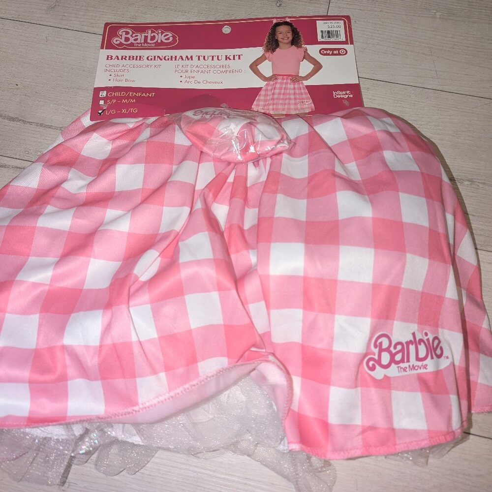 NEW Barbie Movie Gingham Tutu Kit Halloween Costume Girls Large/XL Skirt Bandana